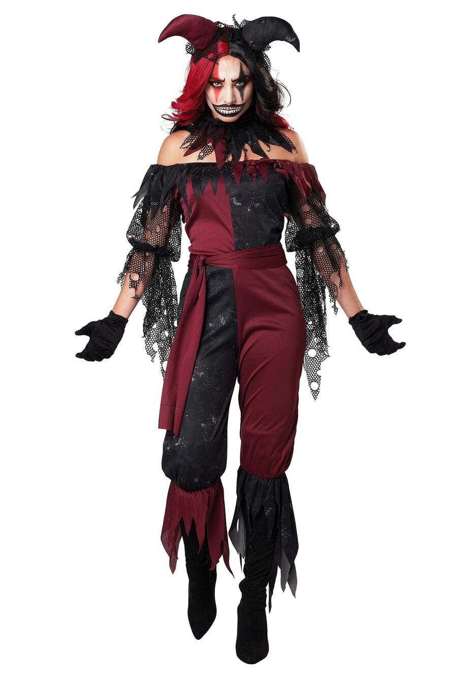 M Psycho Jester adult costume Halloween  set Dark Carnival Whimsigoth Harlequin